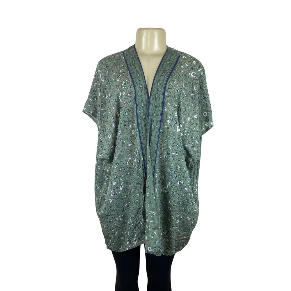 Loft Womens Floral Kimono Wrap XS/S Green Pattern Open Front Lightweight- New
